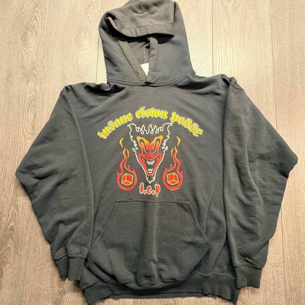 Vintage 2002 Insane Clown Posse ICP The Wraith Joker Card Hoodie Black Large - Picture 1 of 9